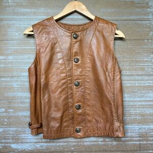 Ralph Lauren Indochina 100% Leather Button Vest Prep Classic Western Womens S